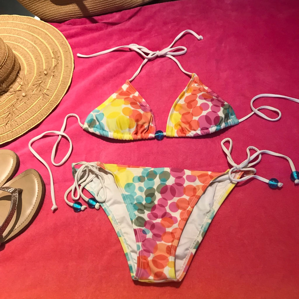 Rip Curl Bikini White With Multi Color Bubble Print With Aqua Ball Beads